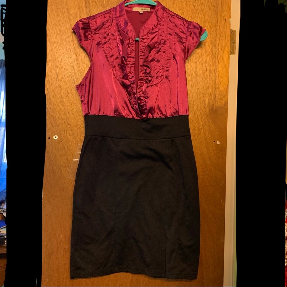 Bebop Satin Deep Pink & black dress/semi formal, M